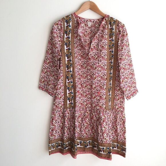 LOFT Beach Peasant Boho Floral Pom Pom Dress Coverup Size Small - Picture 2 of 6